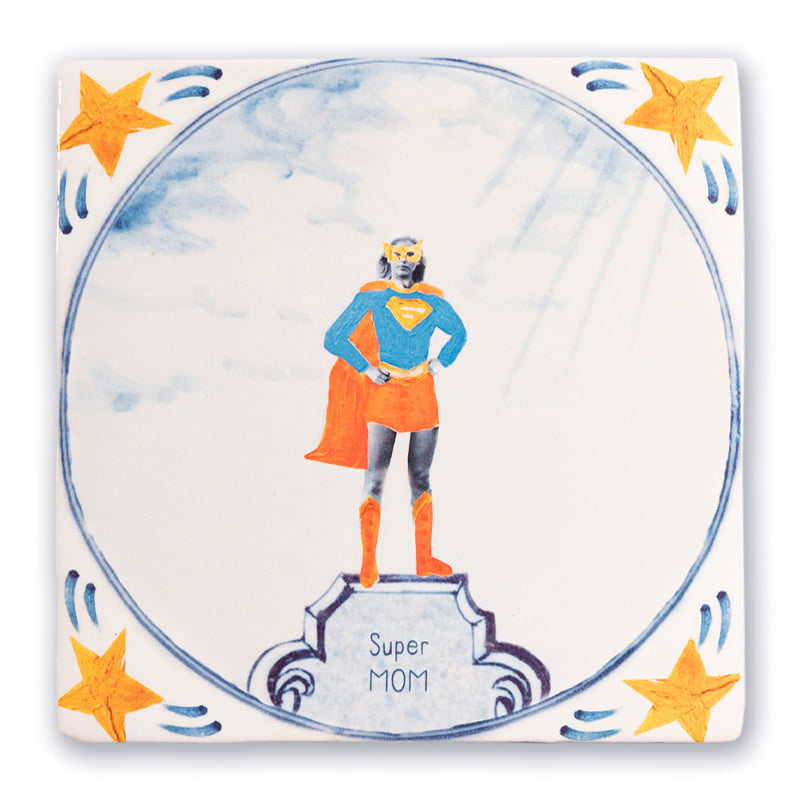 Gepersonaliseerd tegeltje met afbeelding superheld moeder, sterren decoratie