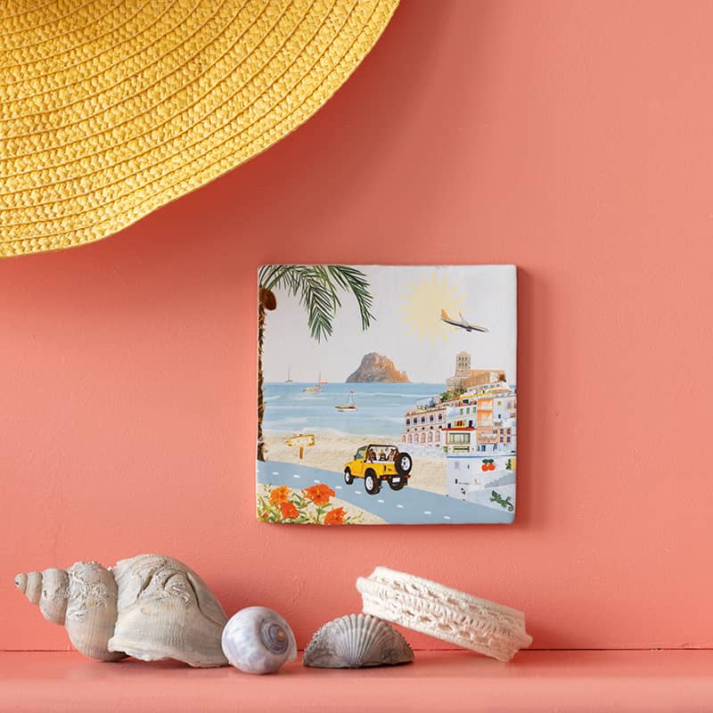 Tegeltje Ibiza strandauto's muur met zomerse decoraties