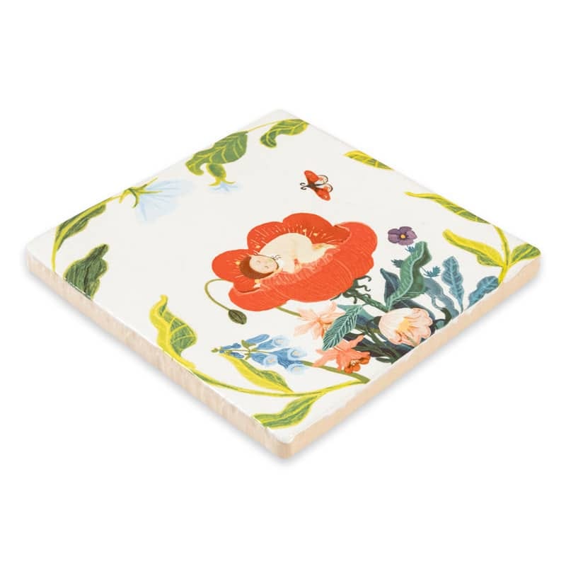 Tegeltje met bloemen en baby in kleurrijk fantasieontwerp