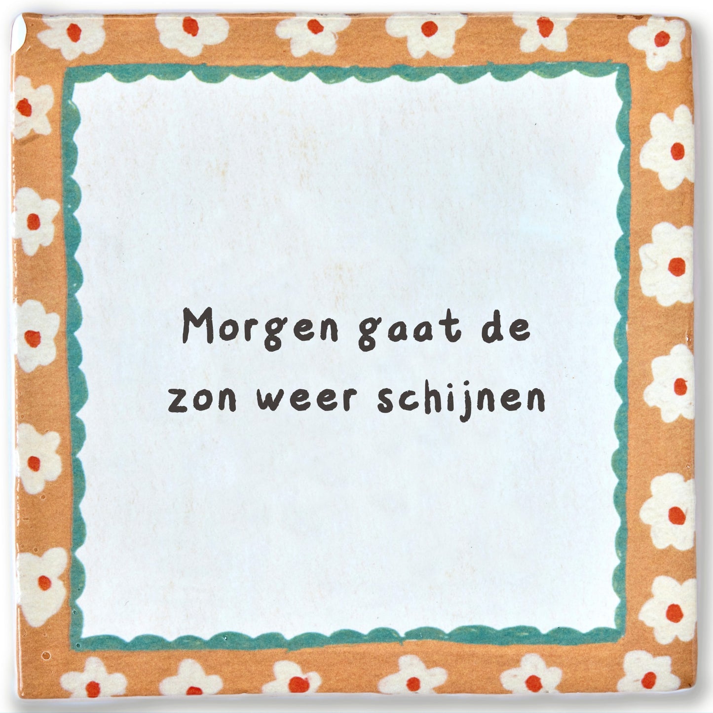 Gepersonaliseerd tegeltje met tekst en bloemmotief rand