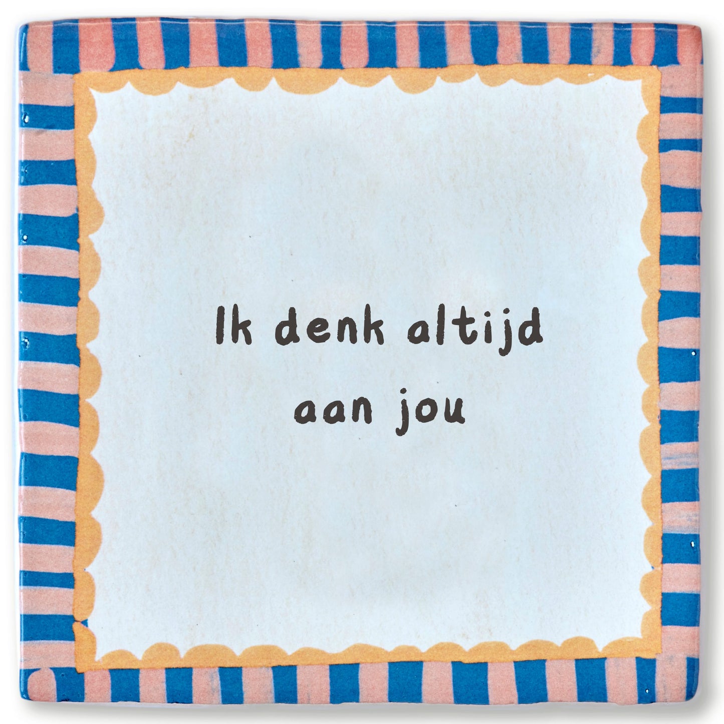 Gepersonaliseerd tegeltje met tekst en kleurrijke rand