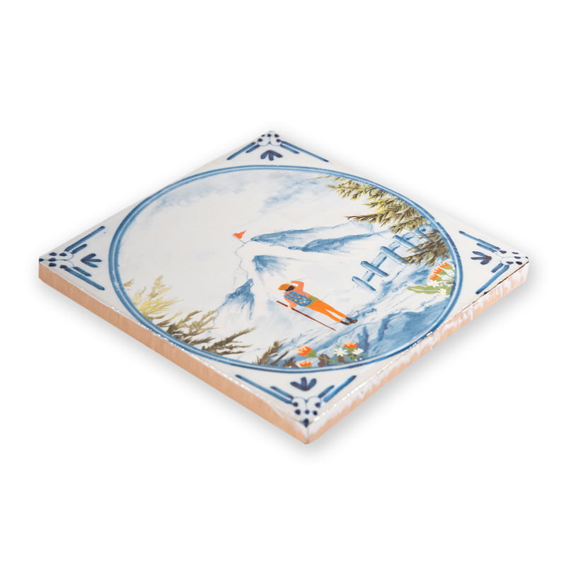 Geslaagd of jubileum cadeau tegeltje met berglandschap en skiër