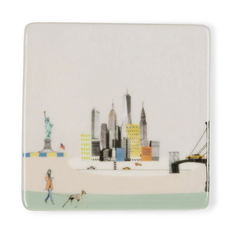 Mini tegeltje New York met skyline en Vrijheidsbeeld achtergrond