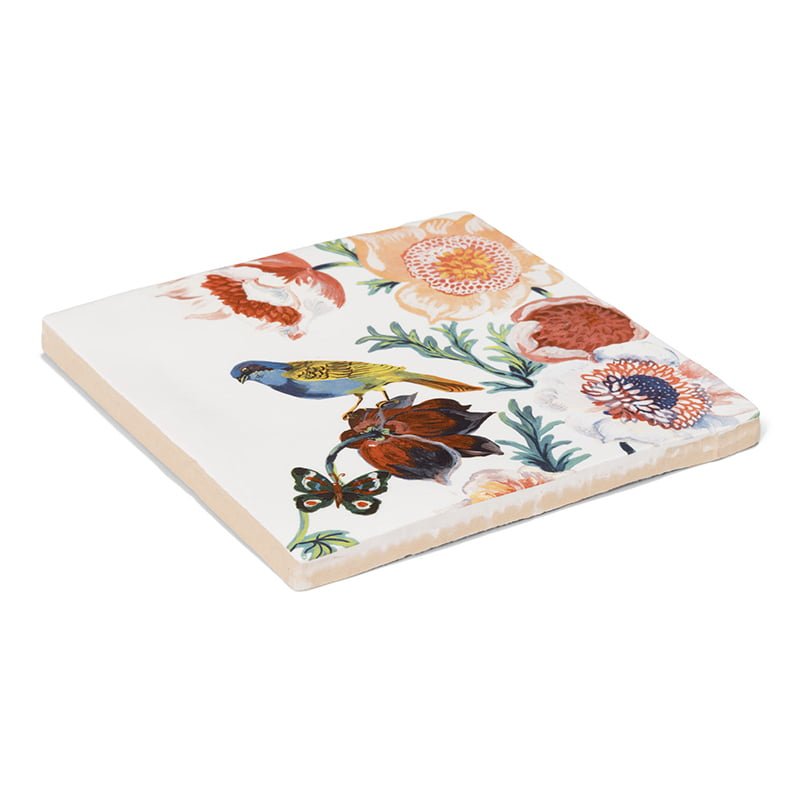 Tegeltje vogel en bloemen kleurrijk midden natuurlijk decor