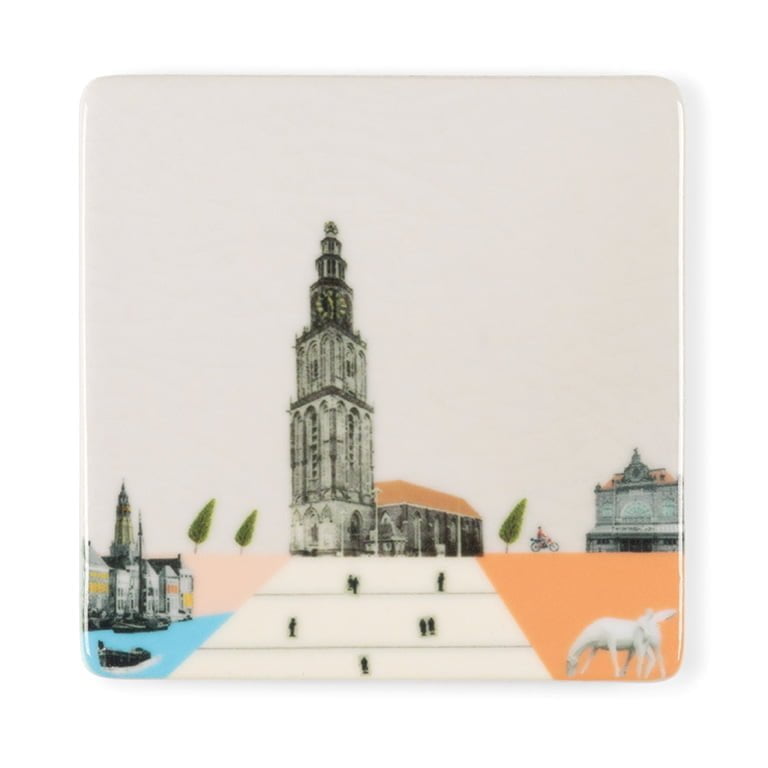 Mini tegeltje Martinitoren Groningen met grafische illustraties en kleuren