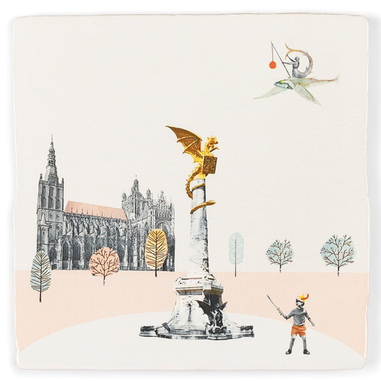 Tegeltje Den Bosch met kerk, draak en bomen