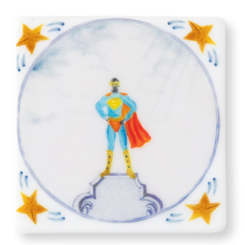 Mini tegeltje superman op sokkel met sterren versierd