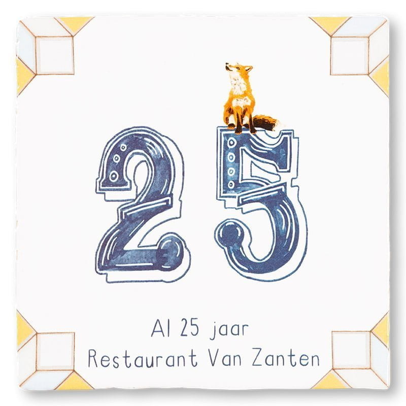 Jubileumcadeau tegeltje met jaartal en vosje erop