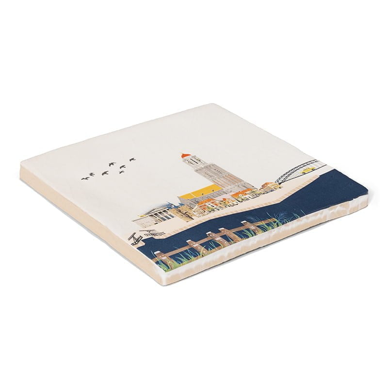 Tegel Zwolle met skyline in kunstzinnige illustratie