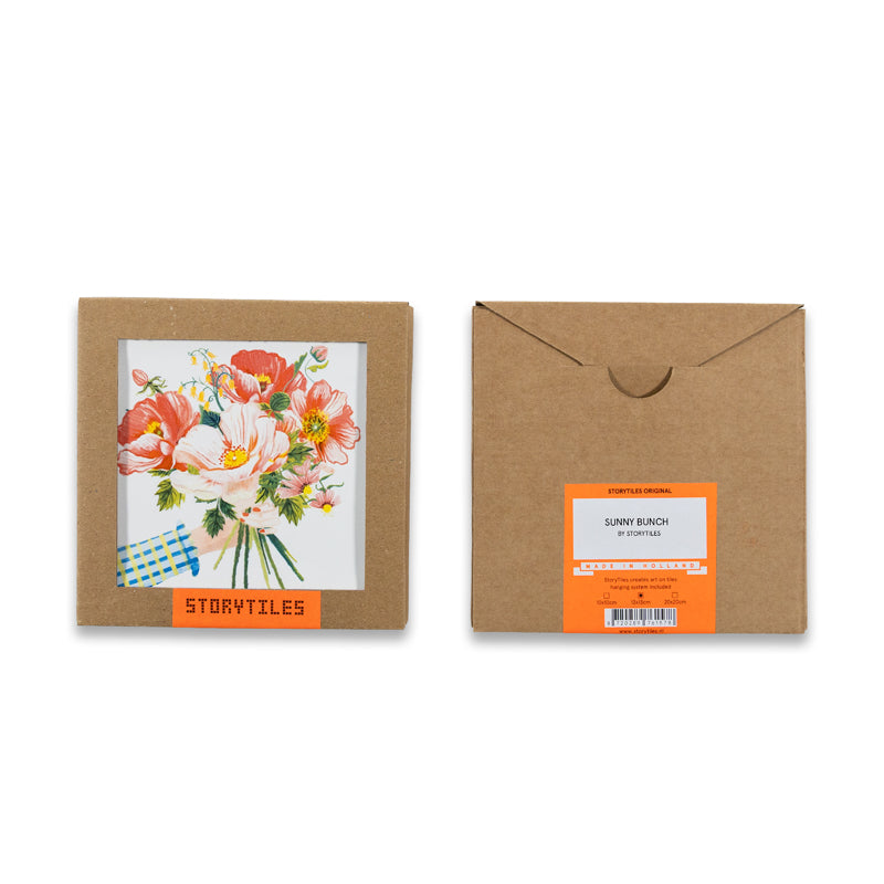 Voor- en achterkant van de verpakking van het bloementegeltje Sunny bunch