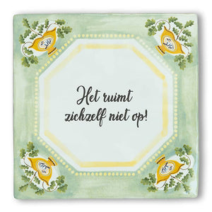 Tegeltje met tekst en bloemenrand in kleuren