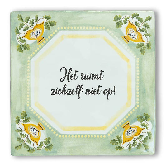 Tegeltje met tekst en bloemenrand in kleuren