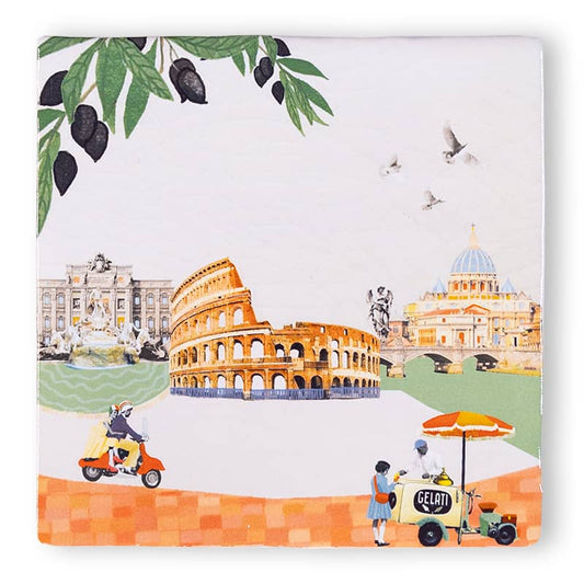 Tegeltje Rome met Colosseum en Vespa in zonnig tafereel