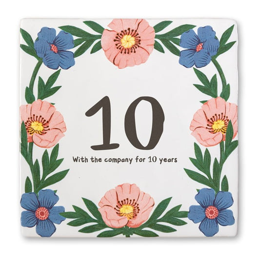 Jubileumcadeau tegeltje met bloemen en jaartal