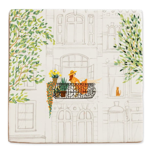Nieuw huis cadeau tegeltje met balkon tafereel en planten