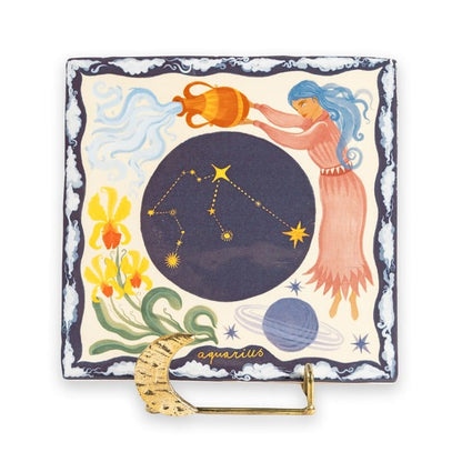Gouden tegelhouder met astrologisch ontwerp featuring sterrenbeeld Waterman