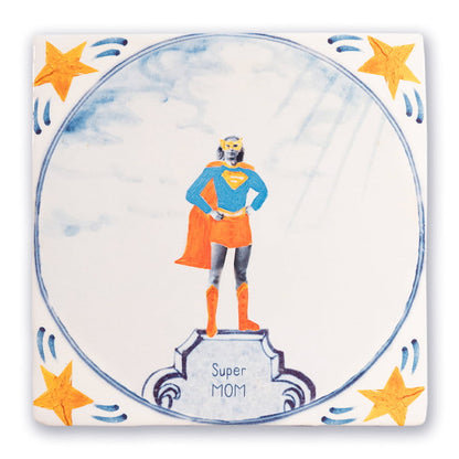 Gepersonaliseerd tegeltje met afbeelding superheld moeder, sterren decoratie