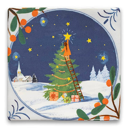 Kersttegeltje met kerstboom en sterren