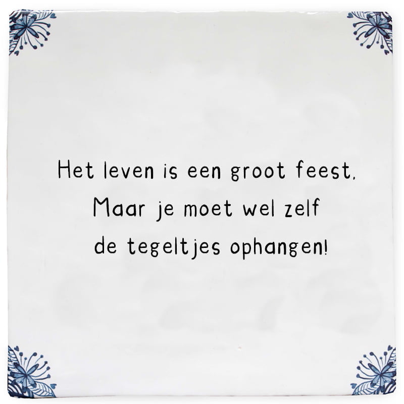 Gepersonaliseerd tegeltje met inspirerende tekst, blauwe hoeken