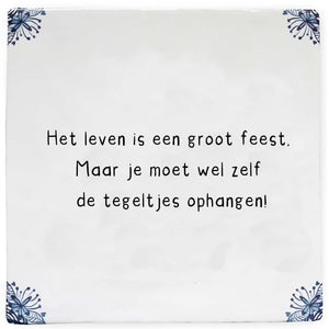 Gepersonaliseerd tegeltje met inspirerende tekst, blauwe hoeken