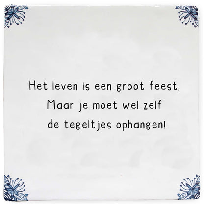 Gepersonaliseerd tegeltje met inspirerende tekst, blauwe hoeken