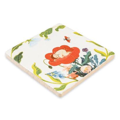 Tegeltje met bloemen en baby in kleurrijk fantasieontwerp