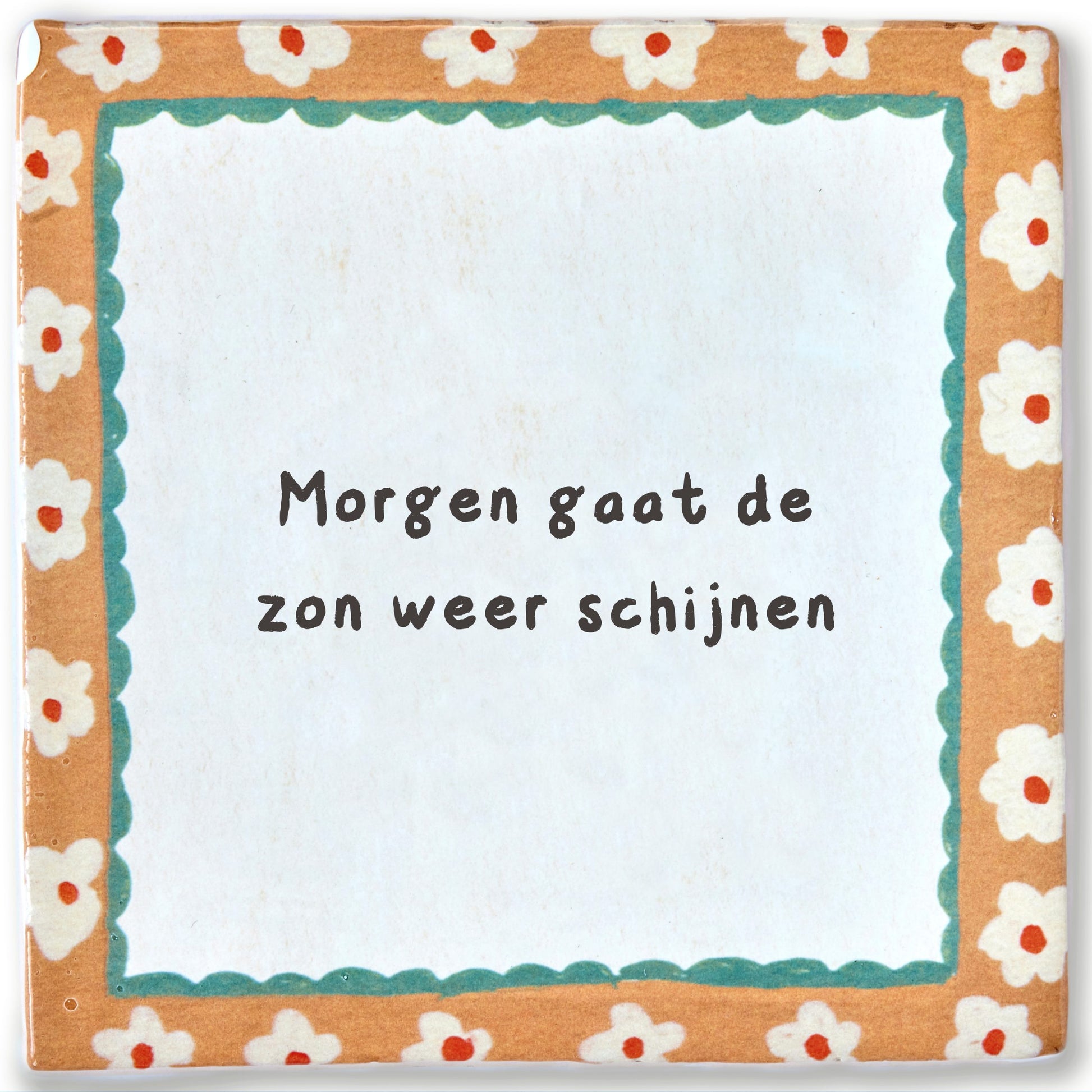Gepersonaliseerd tegeltje met tekst en bloemmotief rand