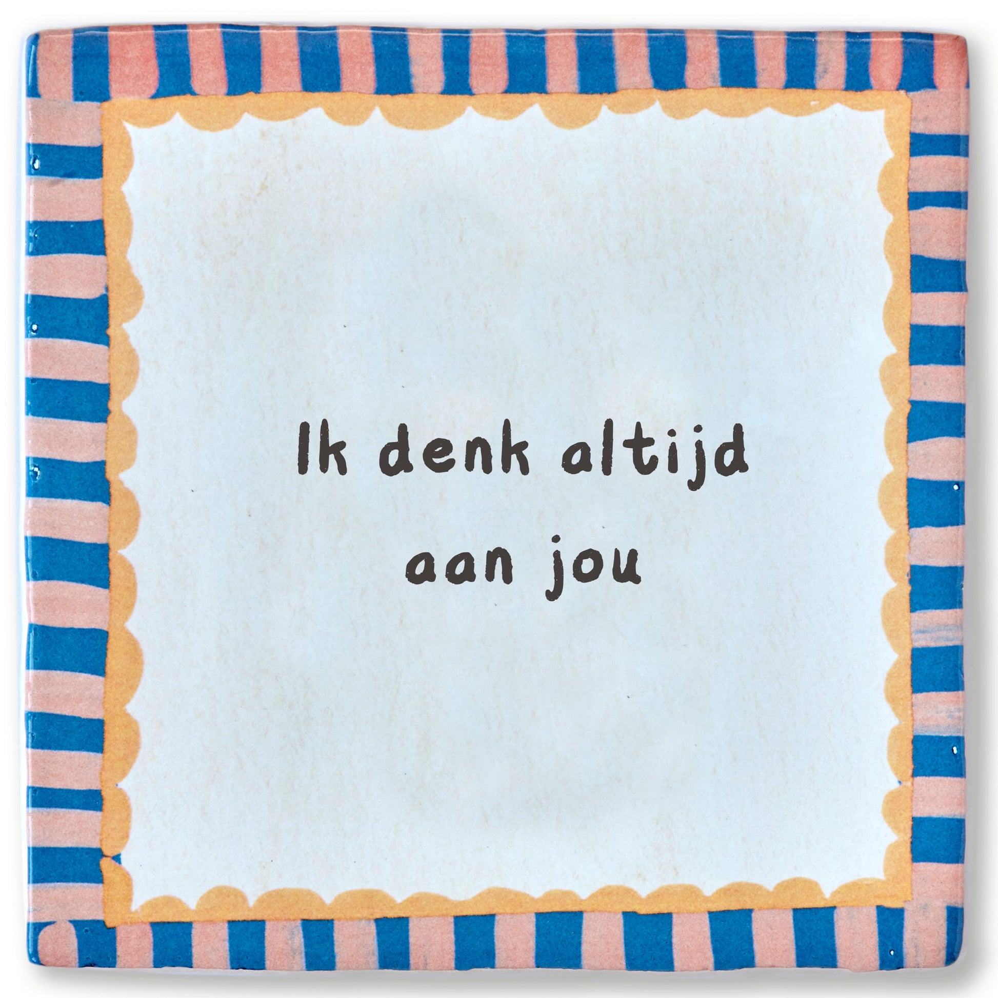 Gepersonaliseerd tegeltje met tekst en kleurrijke rand