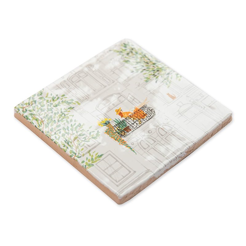 Nieuw huis cadeau tegeltje met balkon en bloemen