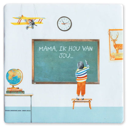 Gepersonaliseerd tegeltje met schoolbordtekst “Mama, ik hou van jou”