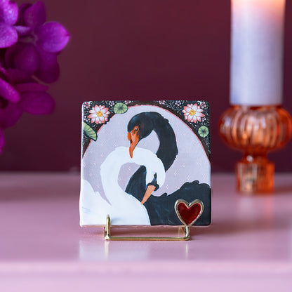 Tegeltje Everlasting love met twee zwanen in golden holdie