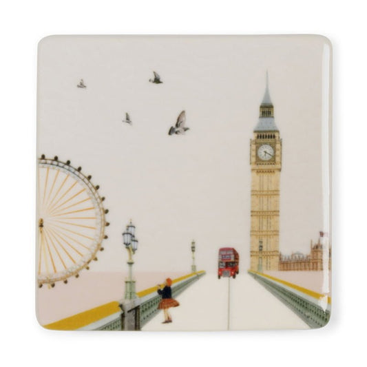 Mini tegeltje Londen met Big Ben en busje links