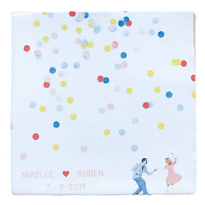 Huwelijkscadeau tegeltje met confetti en dansend koppel