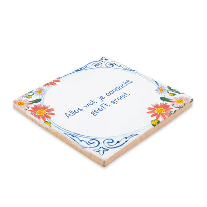 Floral Delft Blue liggend handgebakken tegeltje 