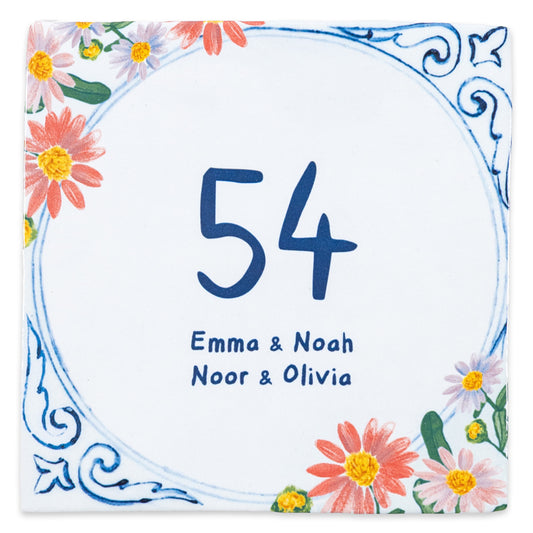 Floral Delft Blue huisnummer Storytiles