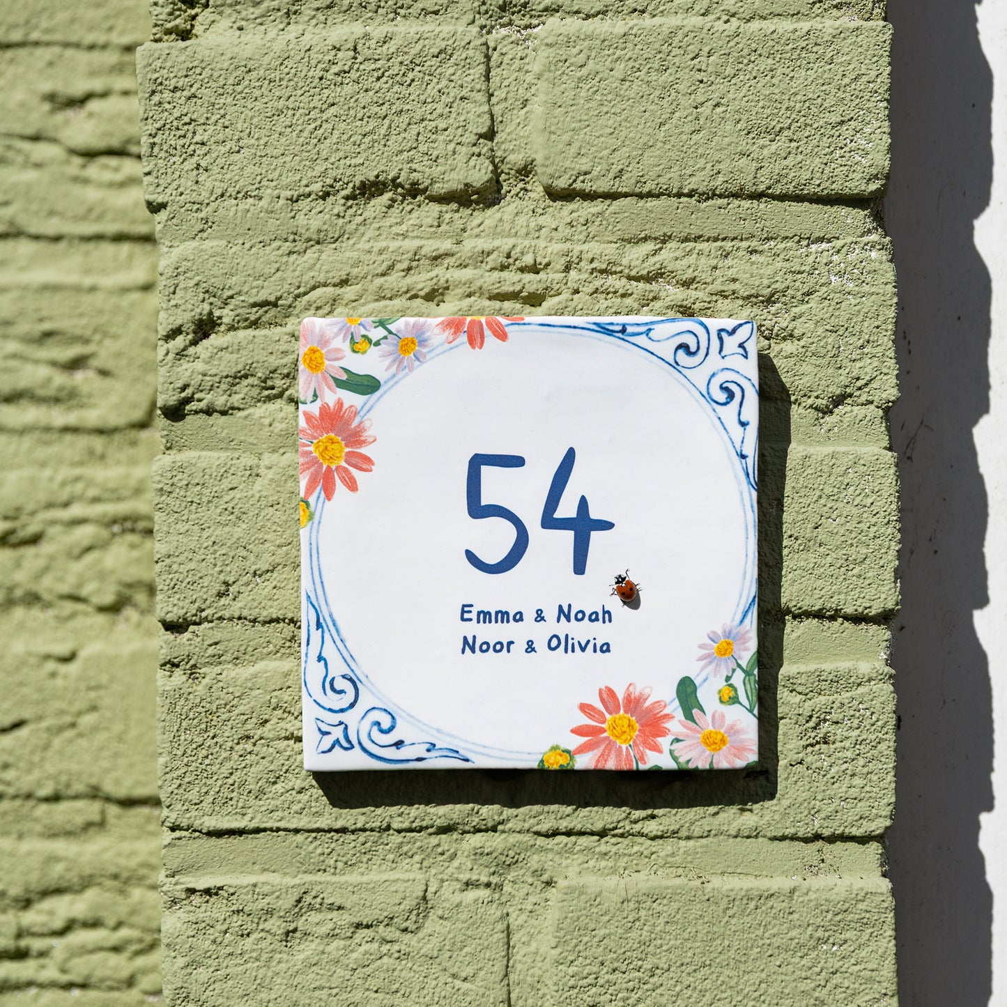 Floral Delft Blue huisnummer keramiek