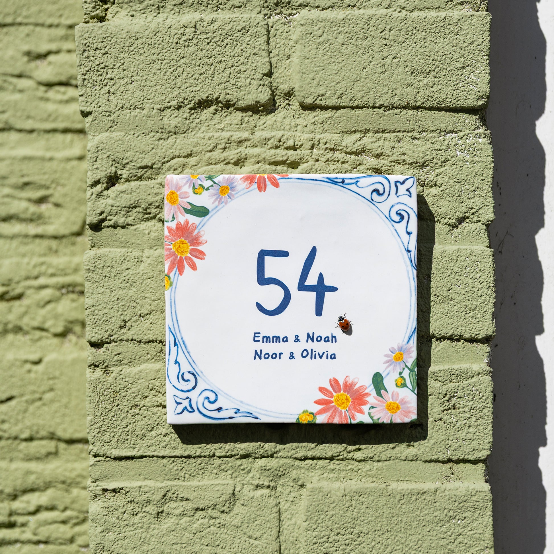 Floral Delft Blue huisnummer keramiek