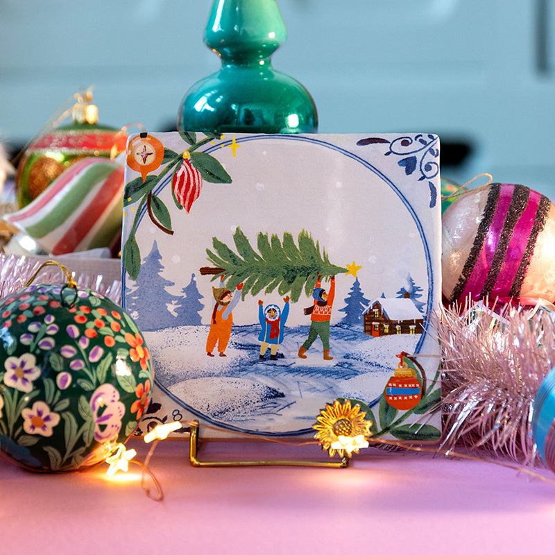 Kersttegeltje mini op goude houder