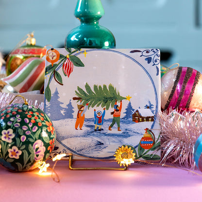 Kersttegeltje mini op goude houder