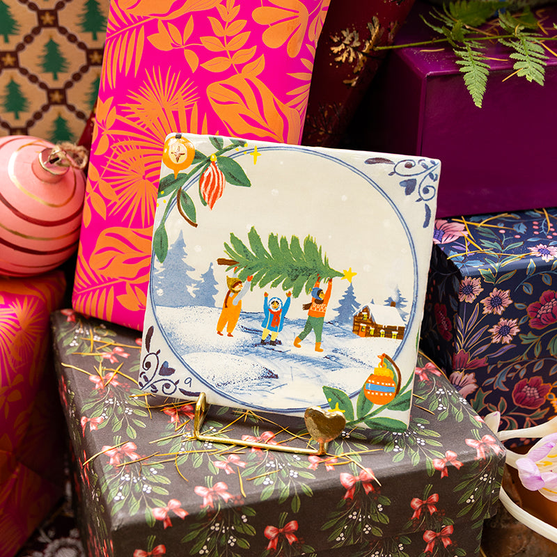 Kersttegeltje mini op goude houder met hartje