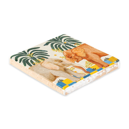 Olifanten met palmbomen ontwerp tegeltje