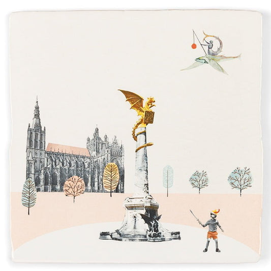 Tegeltje Den Bosch met kerk, draak en bomen