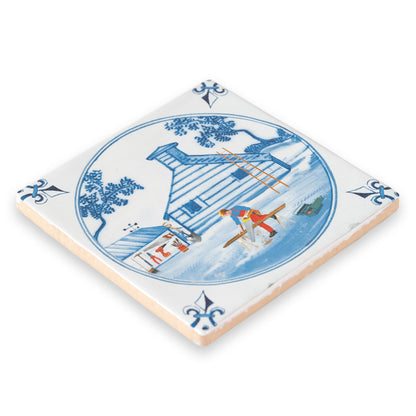 Delfts blauw tegeltje met klussende man