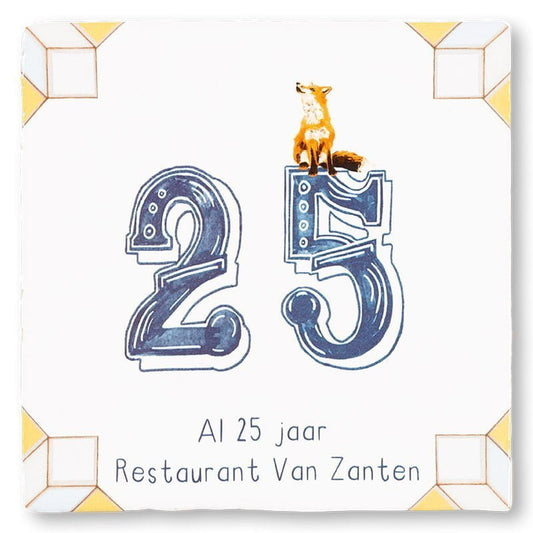 Jubileumcadeau tegeltje met jaartal en vosje erop