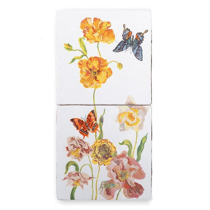 Tegeltableau vlinders en bloemen kleurrijk gerangschikt op tegels