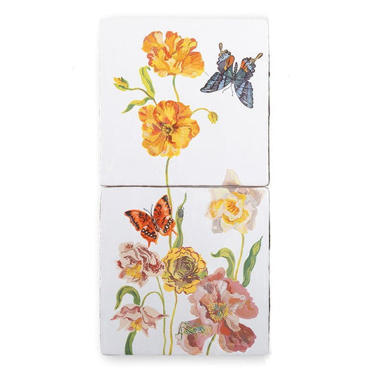 Tegeltableau vlinders en bloemen kleurrijk gerangschikt op tegels