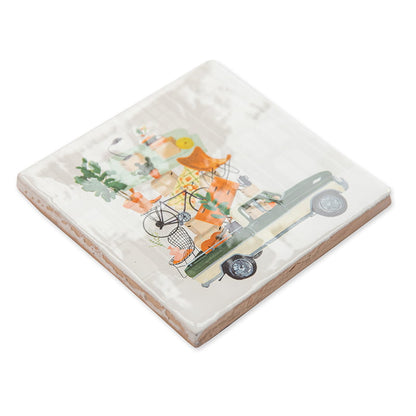 Nieuw huis cadeau tegeltje met auto vol verhuisdozen