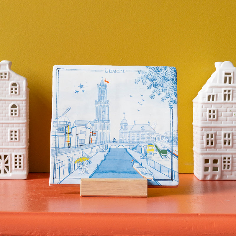 Utrecht in een oogopslag stedentegel in houten tegelhouder