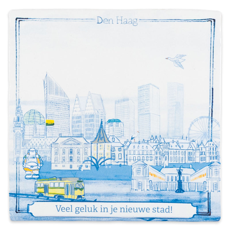 Delfts blauwe stadstegel van den Haag gepersonaliseerd met een eigen zin