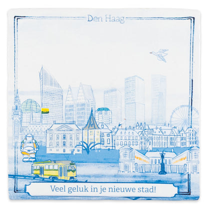 Delfts blauwe stadstegel van den Haag gepersonaliseerd met een eigen zin